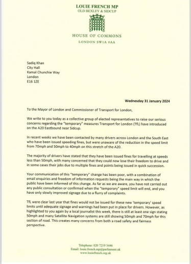 Copy of MPs letter