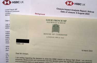Louie French MP letter to HSBC