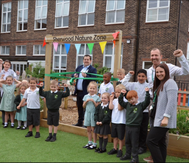 Louie opening new play area at Sherwood Park Primary School